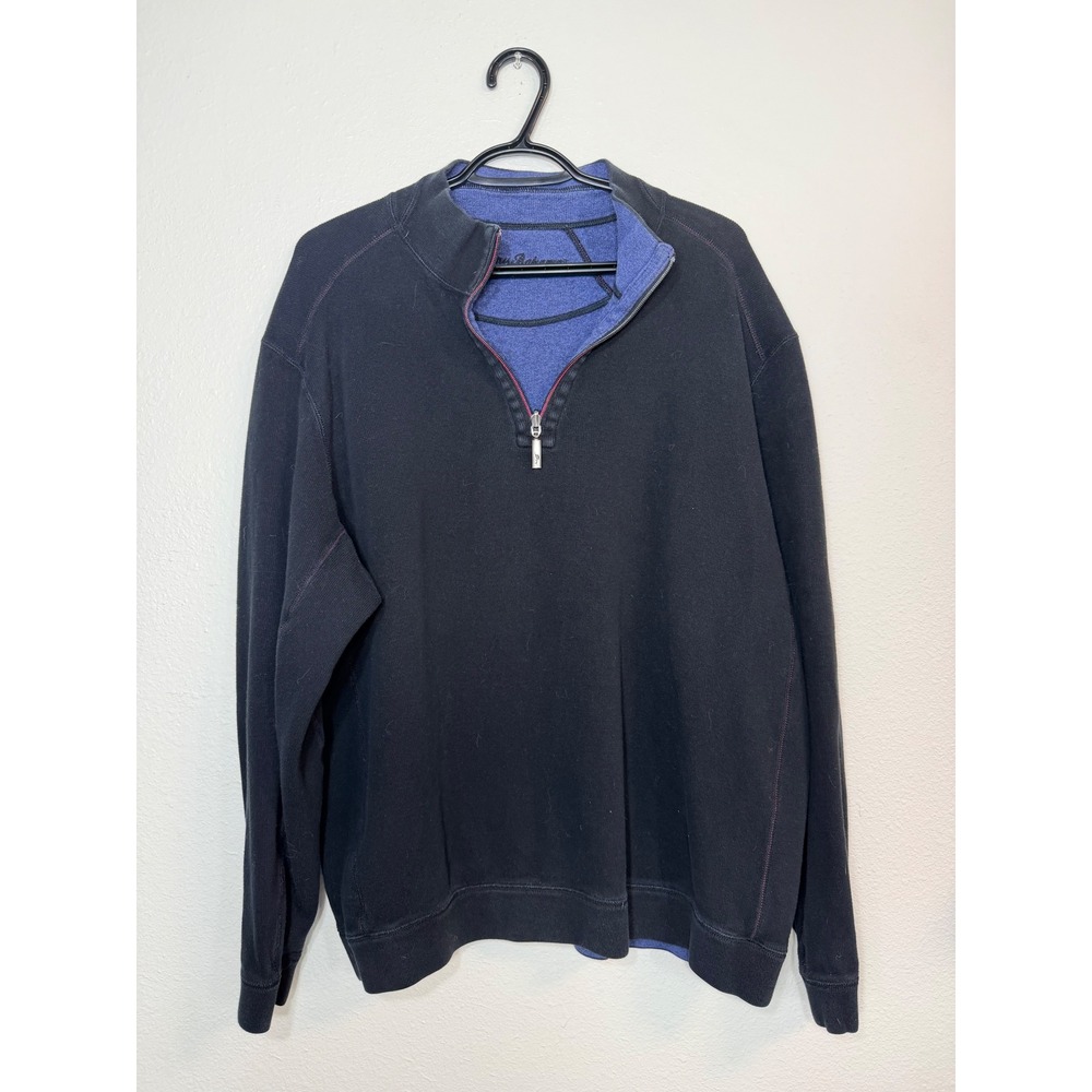 Tommy Bahama Reversible Quarter Zip Pullover Men XL Black Blue Mock Neck Sweater